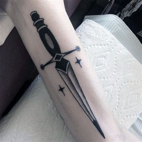 Along with the meanings associated with the sword, adding a coiled viper, cobra, or other snakes in the design can also symbolize pride, defense, rebirth, and fertility. . Dagger tattoo forearm